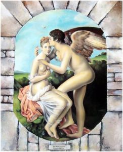 Voir le détail de cette oeuvre: Psyché et l'Amour (reproduction de François Gérard) huile 